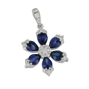 14k White Gold Sapphire and Diamond Flower Pendant, SA=1.71tw D=0.29tw
