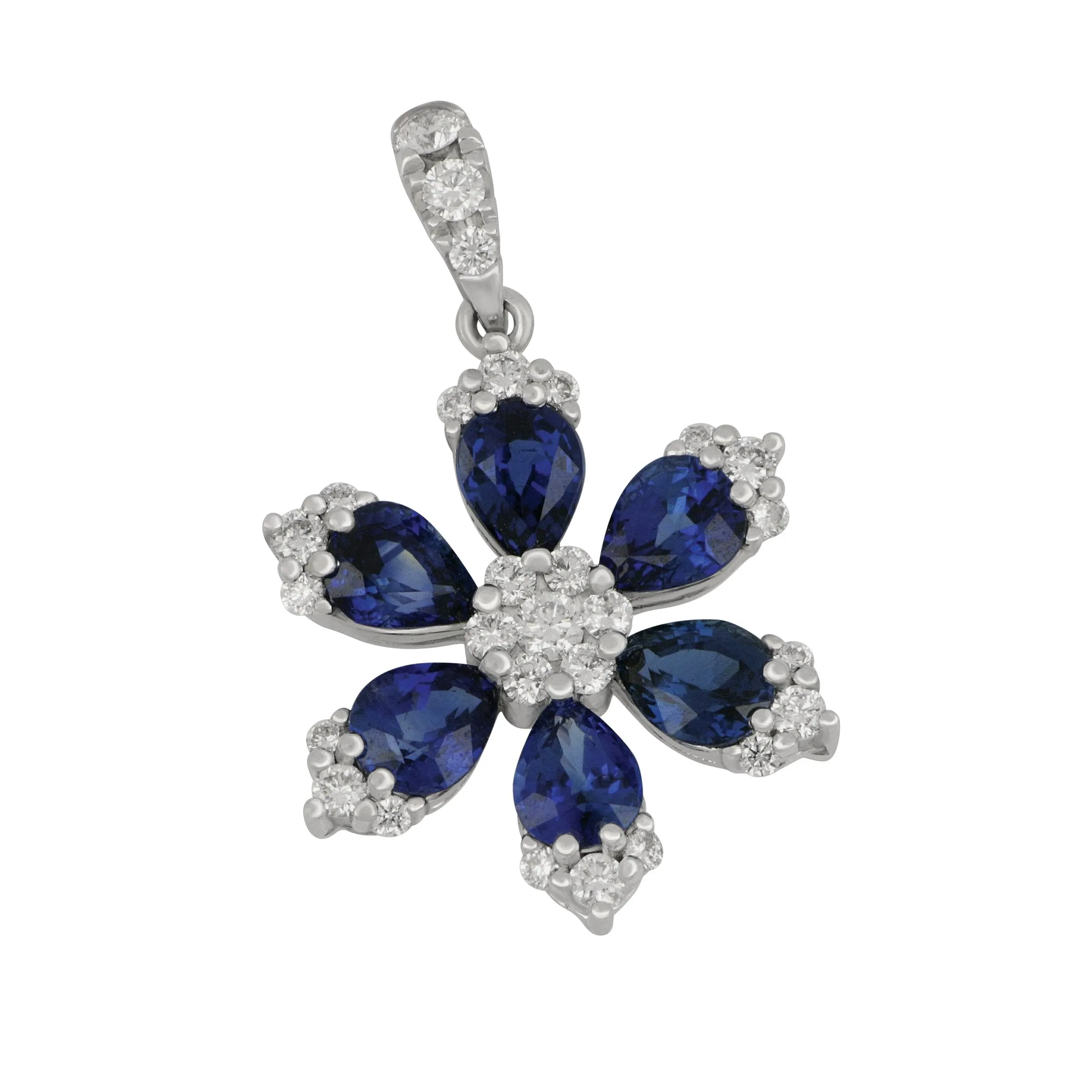 14k White Gold Sapphire and Diamond Flower Pendant, SA=1.71tw D=0.29tw