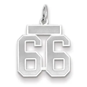 14k White Gold Satin Brush Finish Small Size Number 66 Charm Pendant