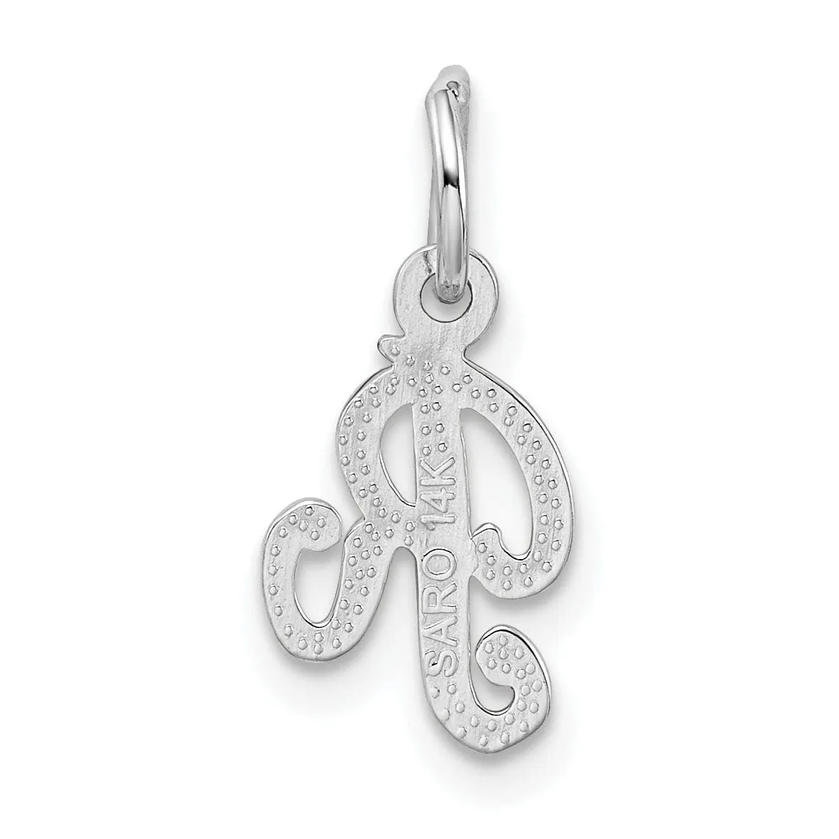 14K White Gold Small Size Casted Script Design Letter R Initial Charm Pendant