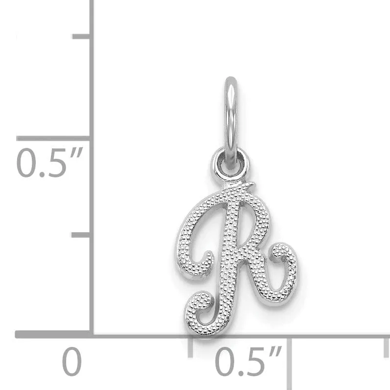14K White Gold Small Size Casted Script Design Letter R Initial Charm Pendant