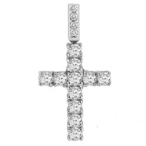 14K White Solid Gold Unisex Clarity Enhanced Diamond Cross Pendant 2.30 Ctw