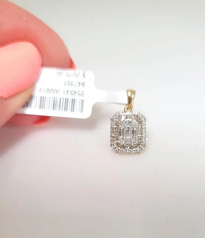 14k Yellow Gold .50ct Diamond Emerald Shape Baguette & Round Pendant