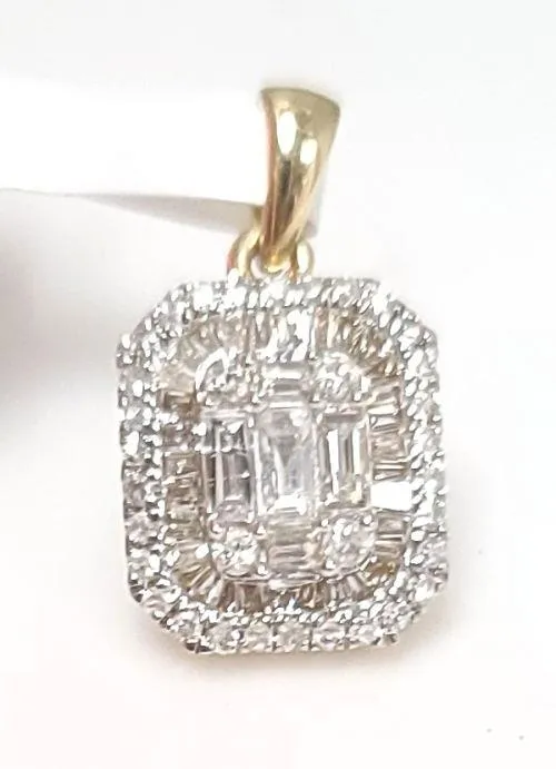 14k Yellow Gold .50ct Diamond Emerald Shape Baguette & Round Pendant