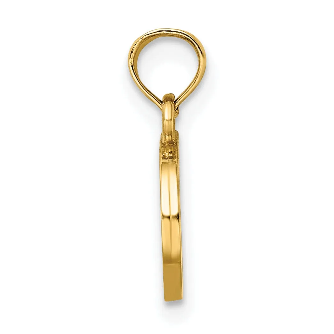 14K Yellow Gold Block Design Small Letter D Initial Charm Pendant