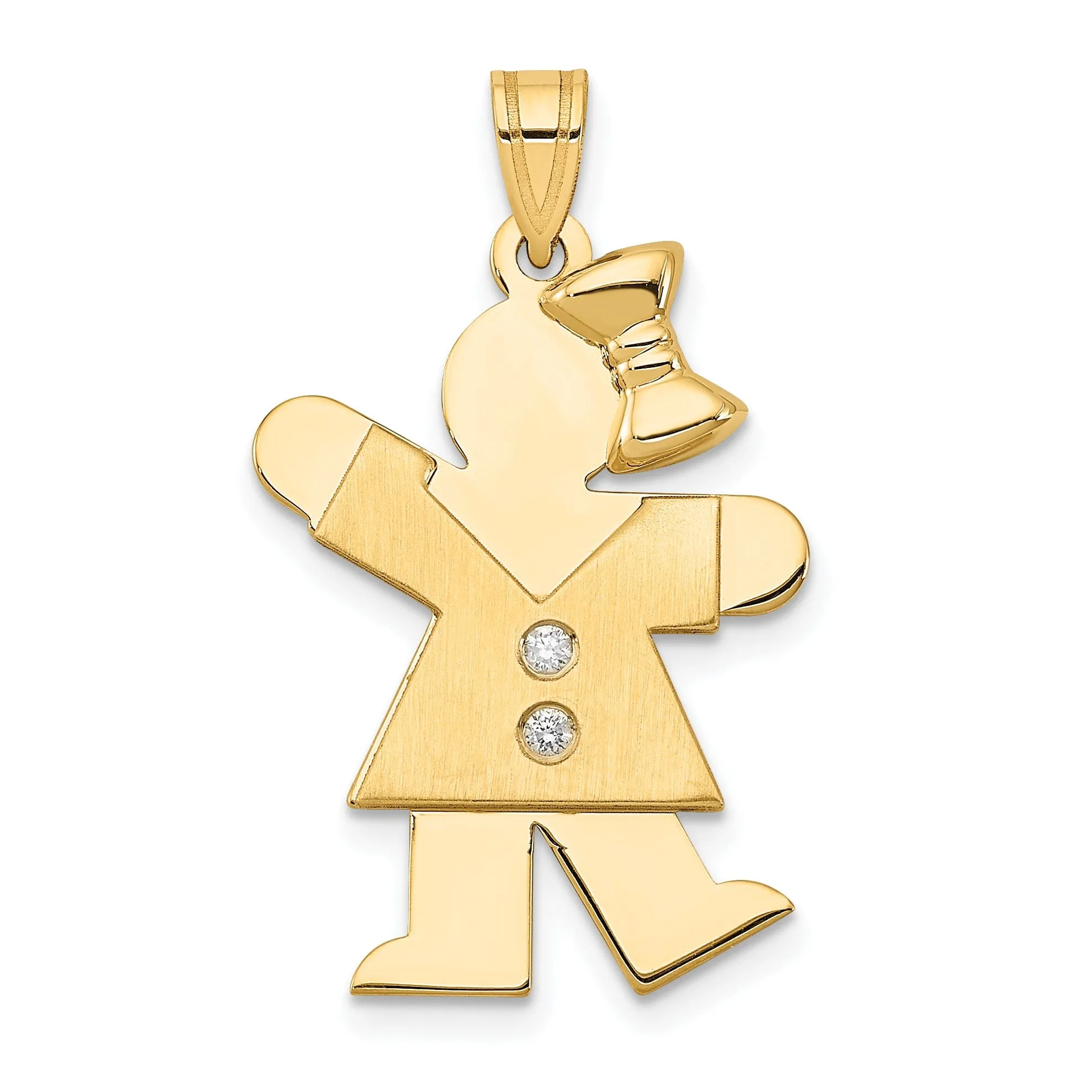 14k Yellow Gold Diamond Girl With Bow Kiss Pendant
