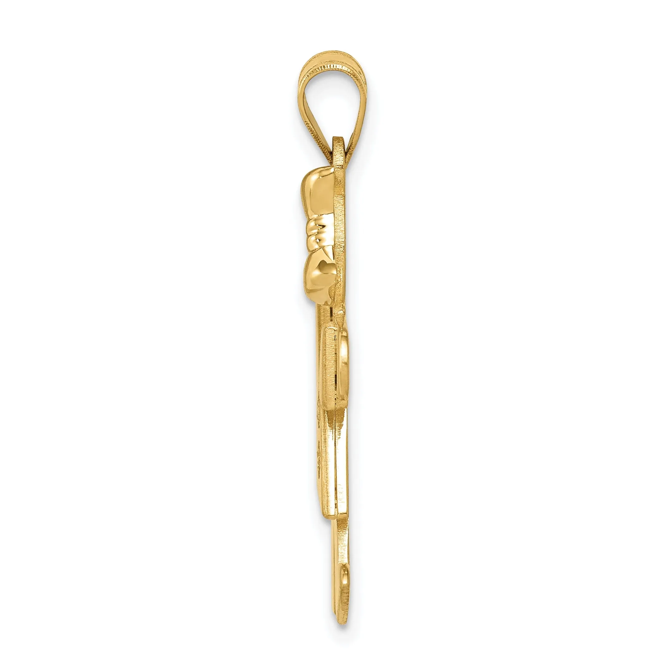 14k Yellow Gold Diamond Girl With Bow Kiss Pendant