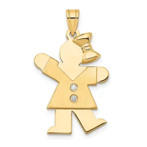 14k Yellow Gold Diamond Girl With Bow Kiss Pendant