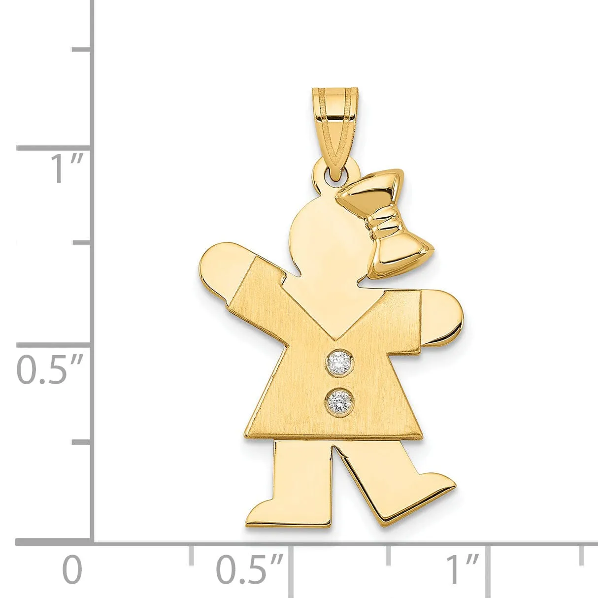 14k Yellow Gold Diamond Girl With Bow Kiss Pendant