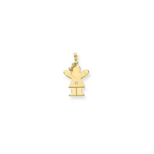 14k Yellow Gold Diamond Girl With Bow Love Pendant