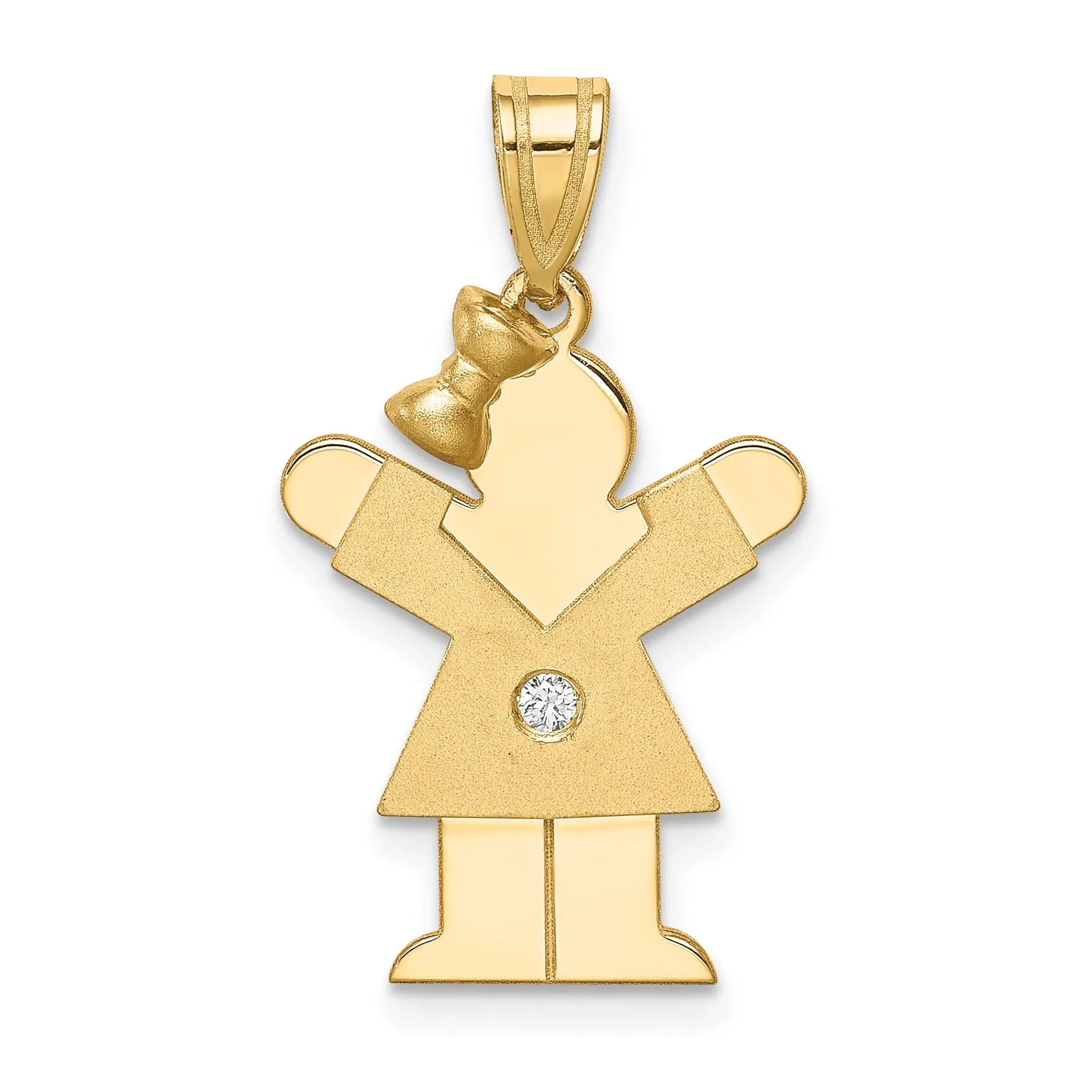 14k Yellow Gold Diamond Girl With Bow Love Pendant