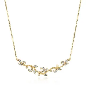 14K Yellow Gold Floral Branch Diamond Necklace