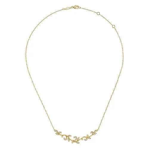 14K Yellow Gold Floral Branch Diamond Necklace