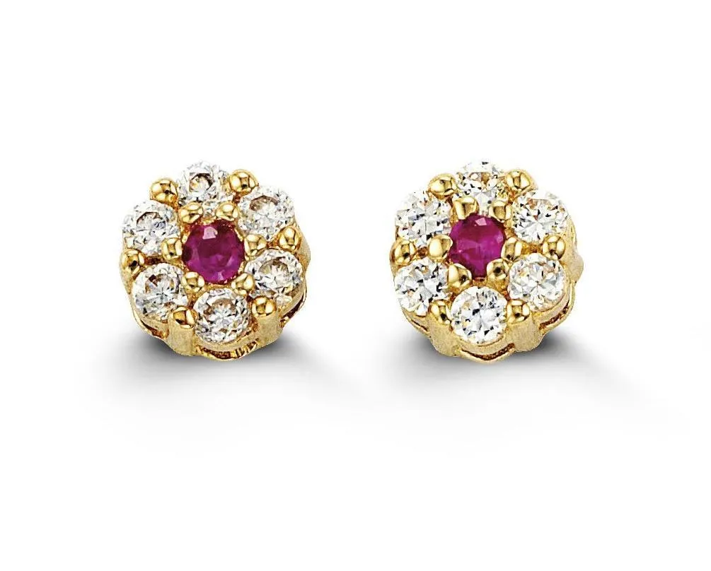 14K Yellow Gold Flower Shape CZ Baby Earrings