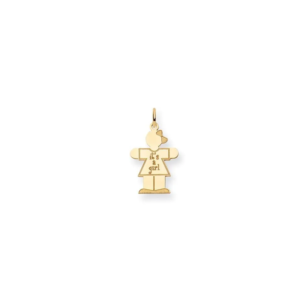 14k Yellow Gold It's a Girl Hugs Charm