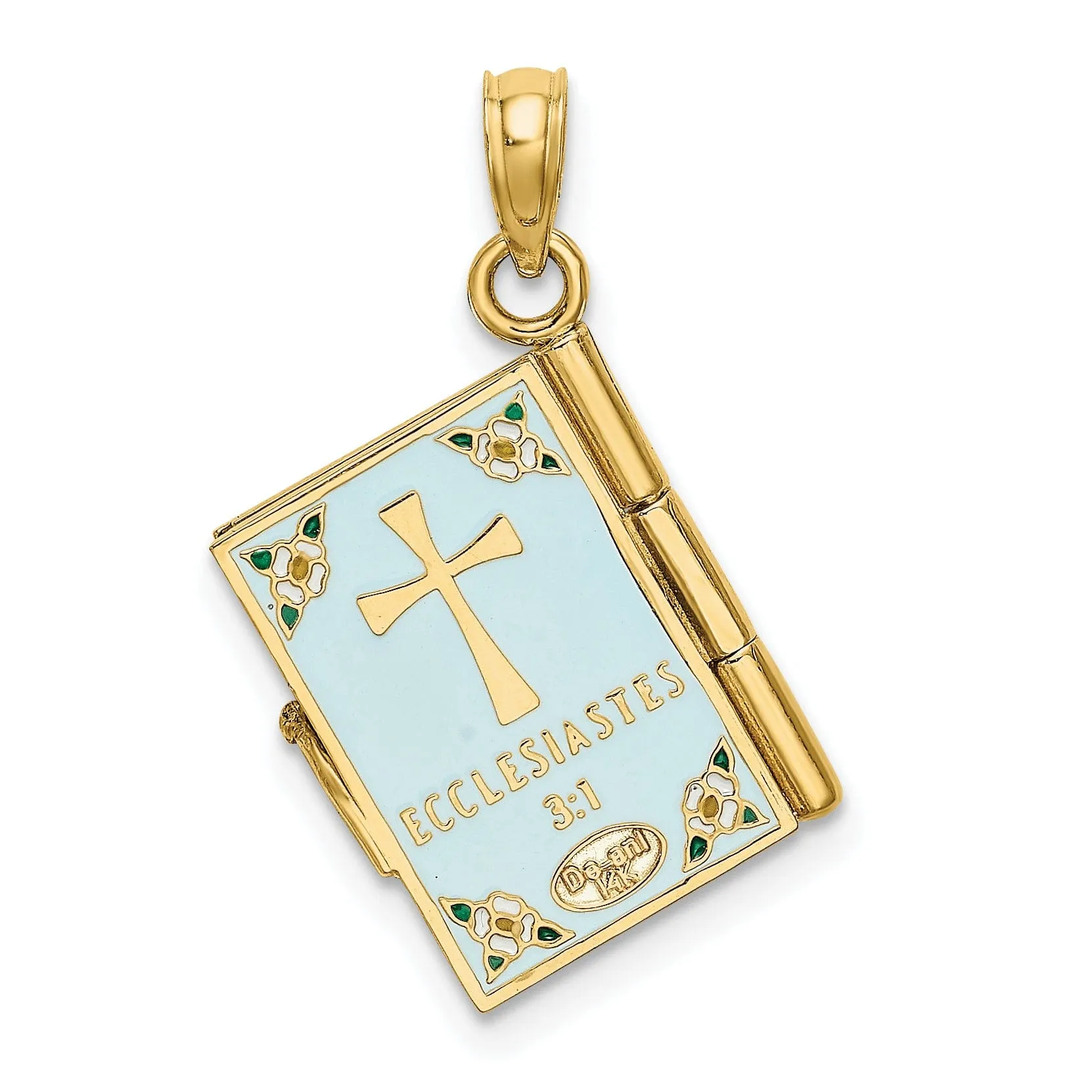 14K Yellow Gold Moveable Pages 3-D Ecclesiastes Book Bible Pendant