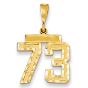 14K Yellow Gold Polished Diamond Cut Finish Medium Size Number 73 Charm Pendant
