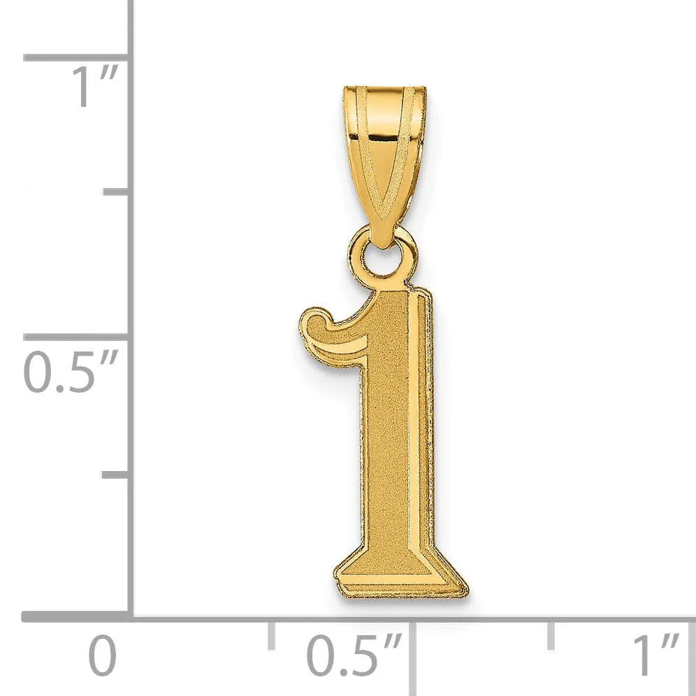 14k Yellow Gold Polished Etched Finish Number 1 Charm Pendant
