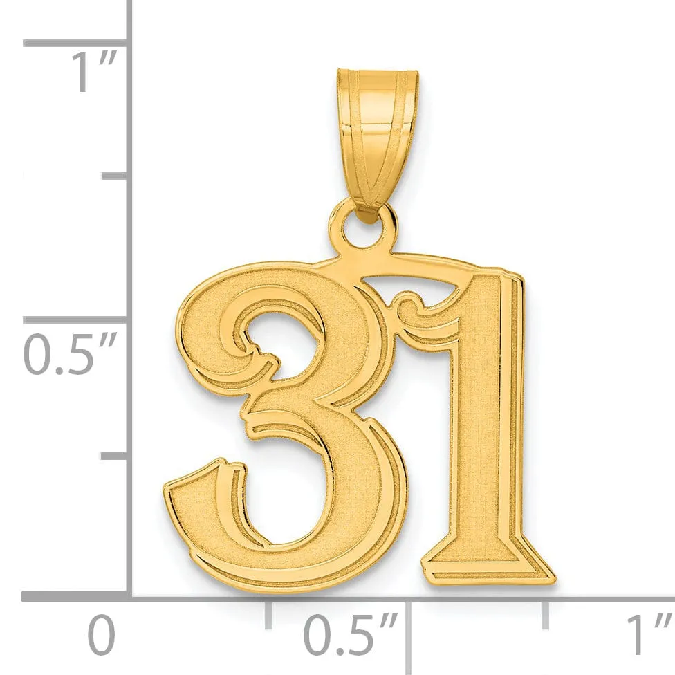 14k Yellow Gold Polished Etched Finish Number 31 Charm Pendant