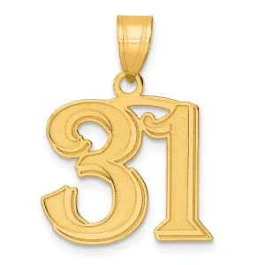 14k Yellow Gold Polished Etched Finish Number 31 Charm Pendant