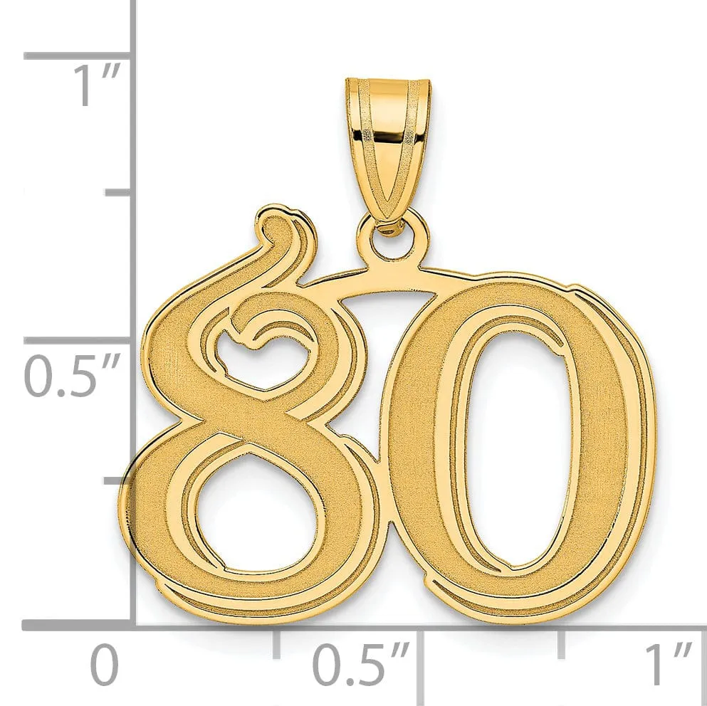 14k Yellow Gold Polished Etched Finish Number 80 Charm Pendant