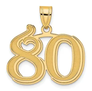 14k Yellow Gold Polished Etched Finish Number 80 Charm Pendant