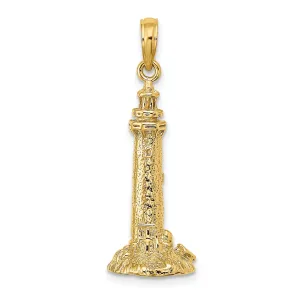 14K Yellow Gold Polished Finish 3-D Fenwick Island Lighthouse, De Charm