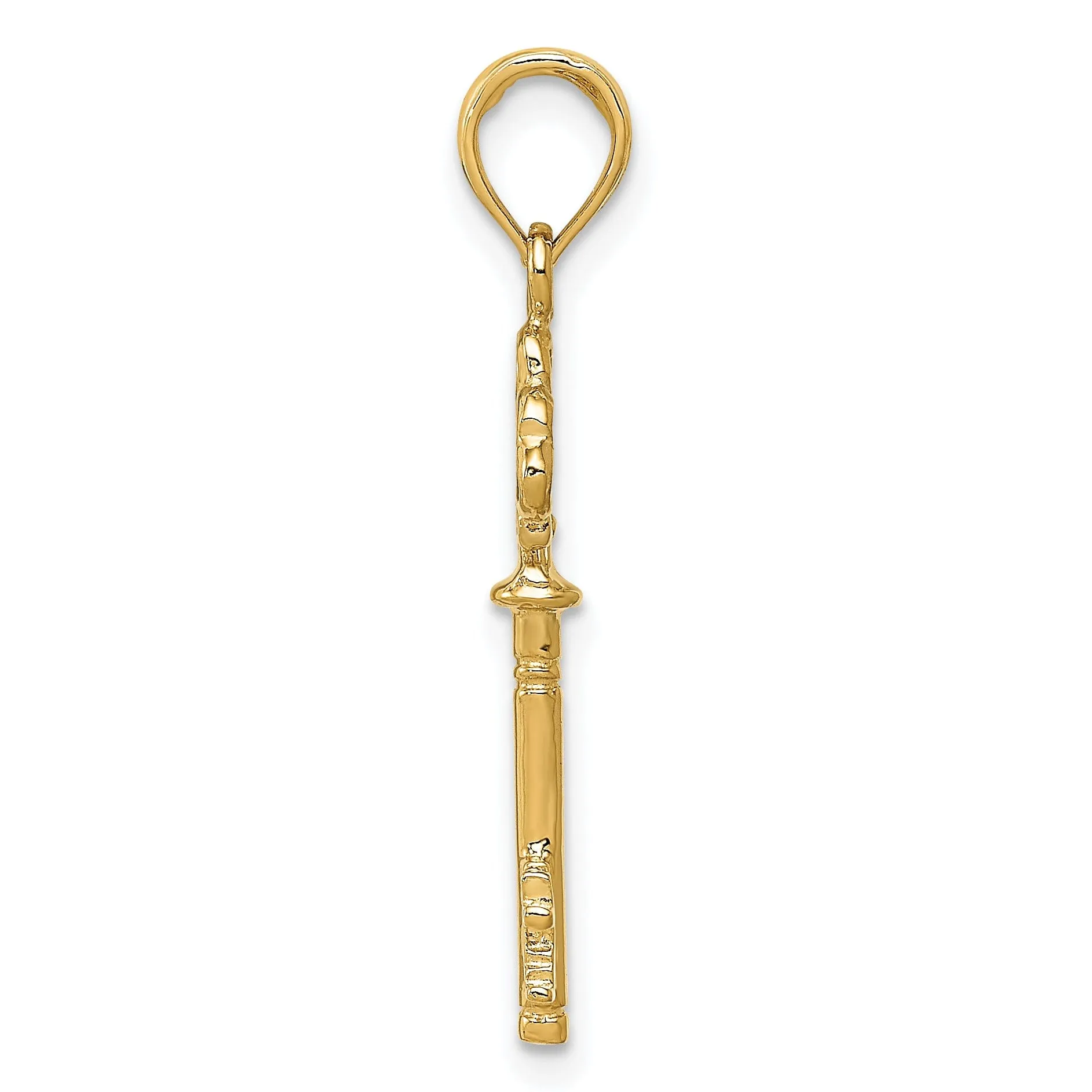 14K Yellow Gold Polished Finish 3-D Hearts Design Key Pendant