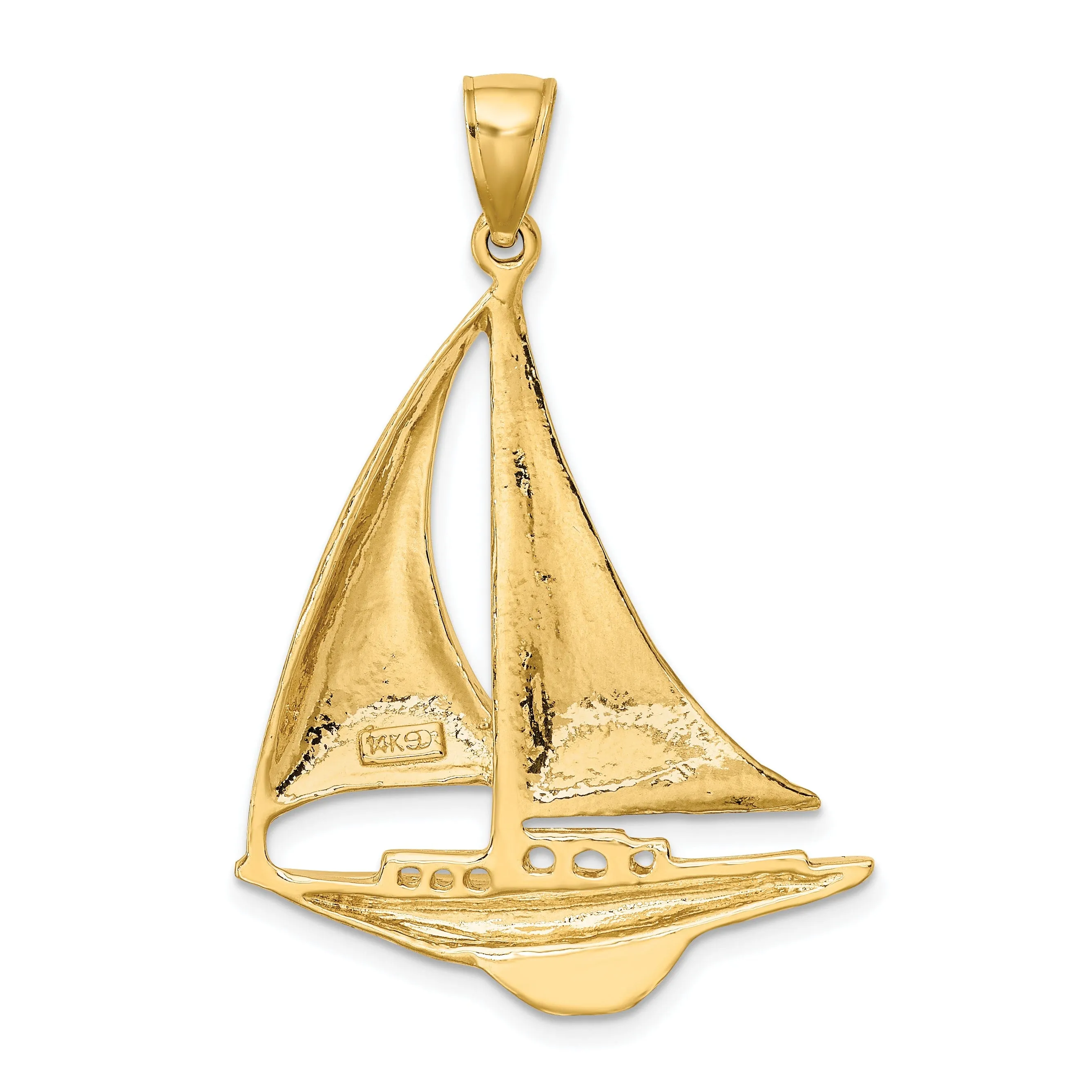 14K Yellow Gold Polished Finished Sailboat Charm Pendant