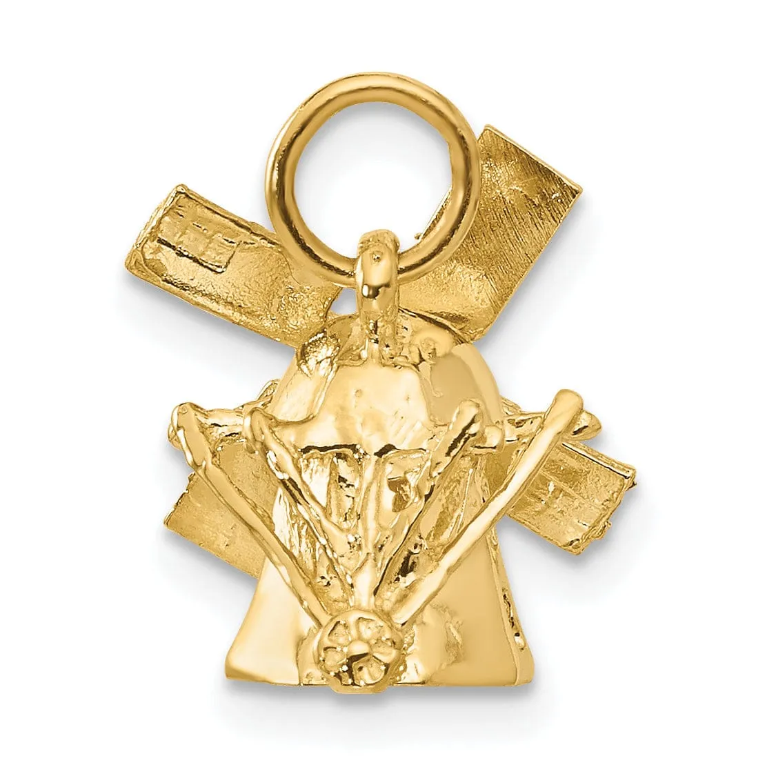 14K Yellow Gold Polished Texture Finish 3-D Windmill Charm Pendant