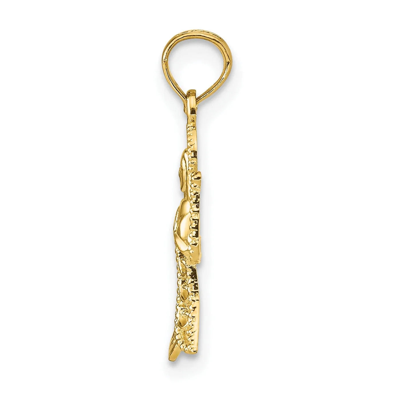 14k Yellow Gold Polished Texture Finish Filigree Praying Angel Pendant