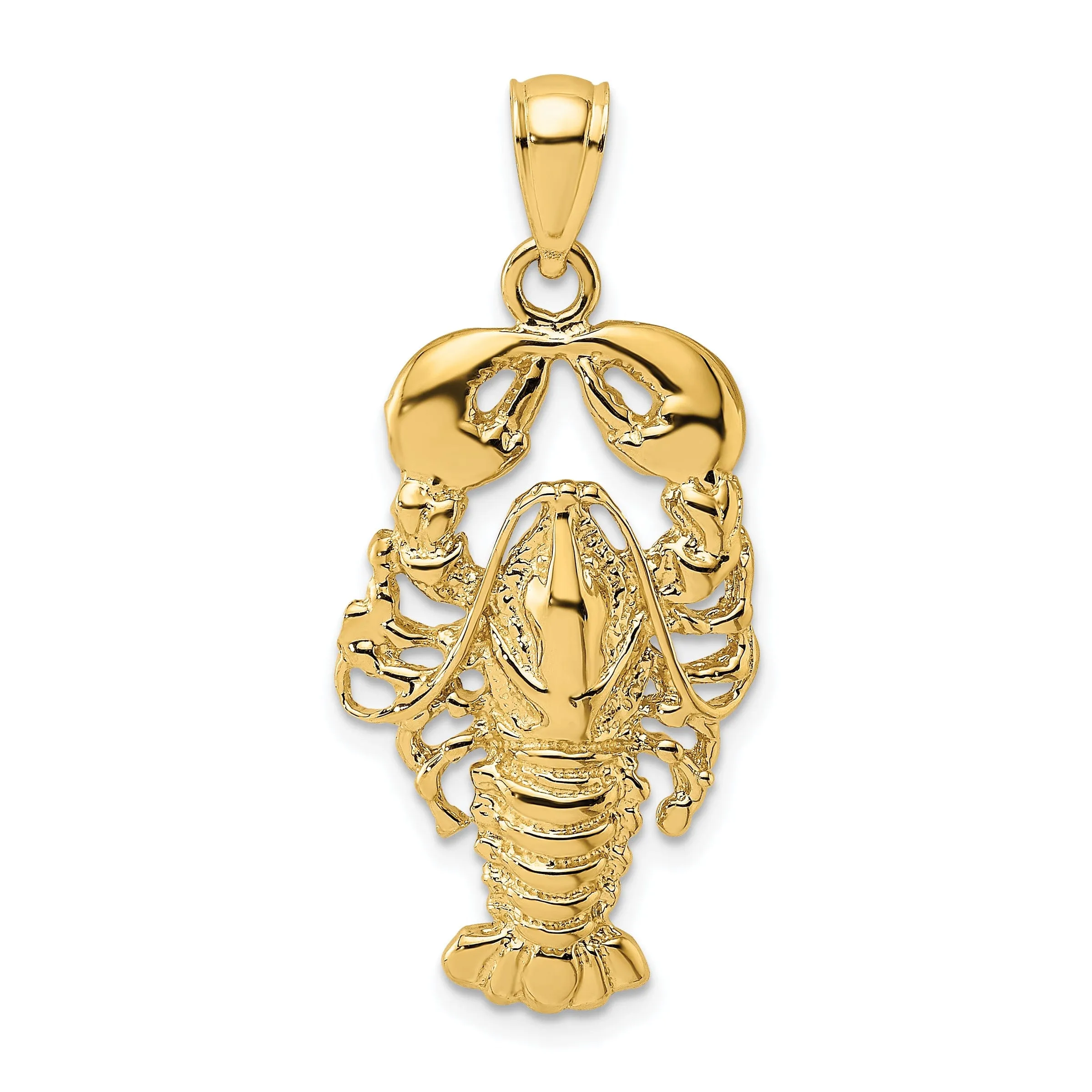 14K Yellow Gold Polished Textured Finish Maine Lobster Charm Pendant