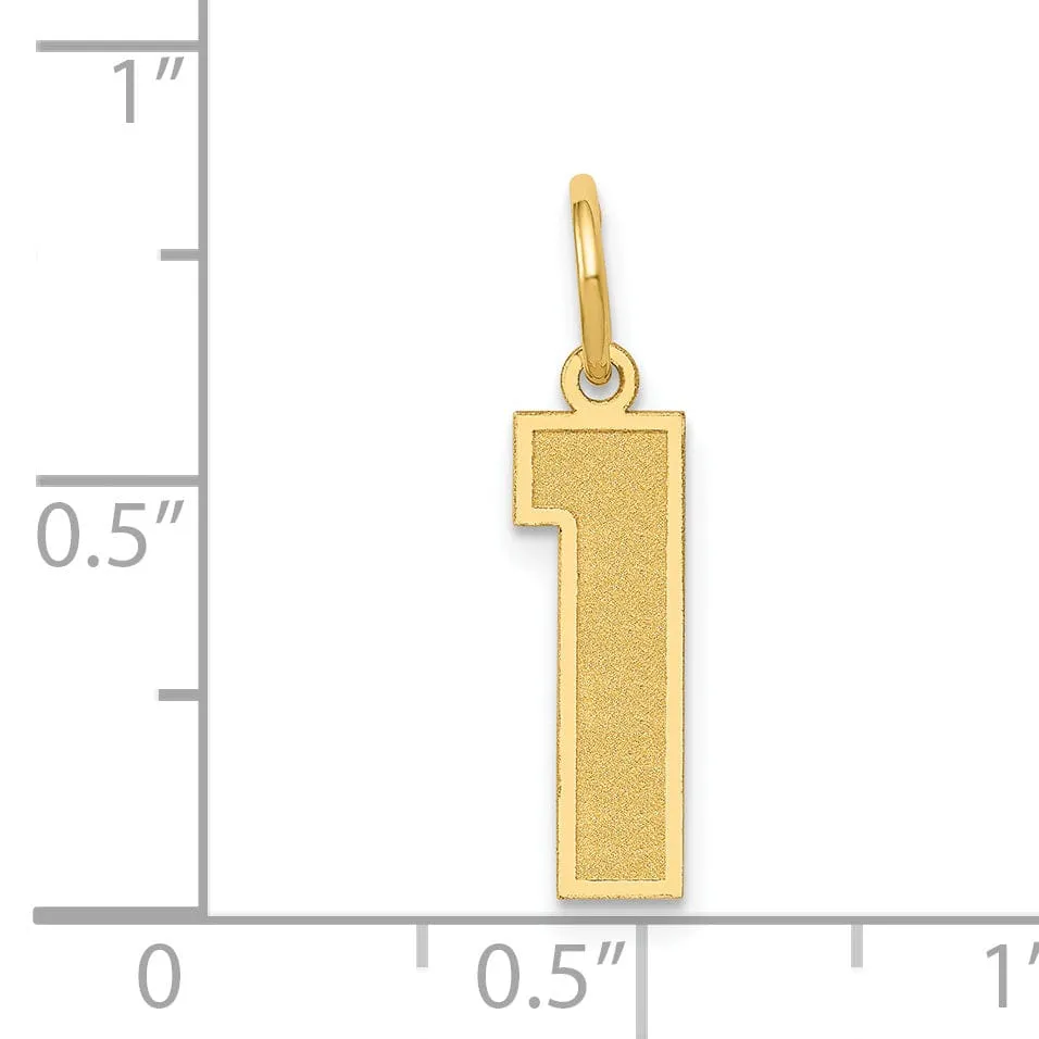 14k Yellow Gold Satin Brush Finish Medium Size Number 1 Charm Pendant