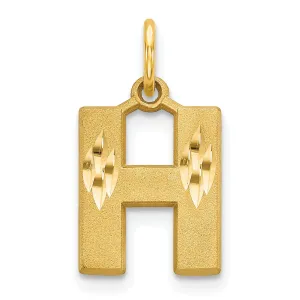 14k Yellow Gold Satin Diamond Cut Finish Letter H Initial Charm Pendant