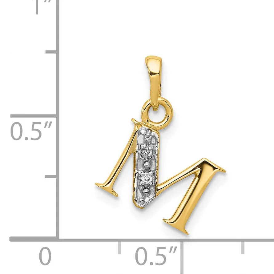 14K Yellow Gold Small 0.01CT Diamond Letter M Initial Block Pendant