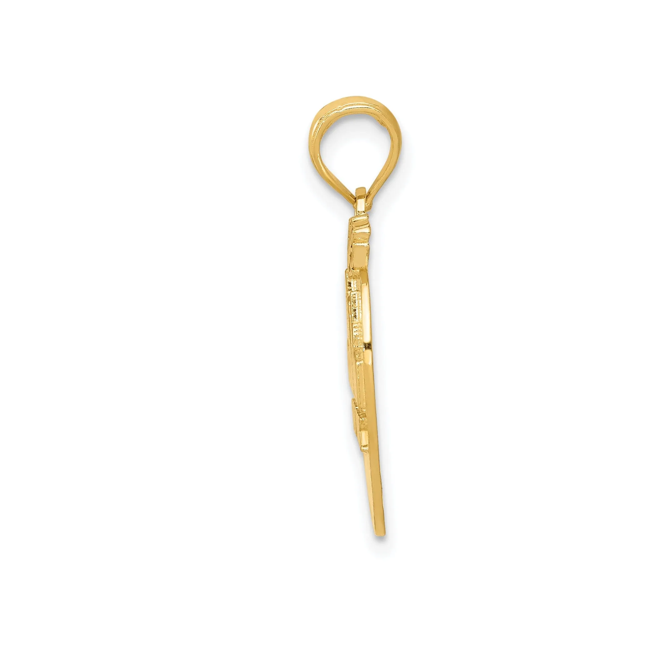 14k Yellow Gold Solid Polished Textured Finish NEW YORK Skyline Theme on Small Apple Design Charm Pendant