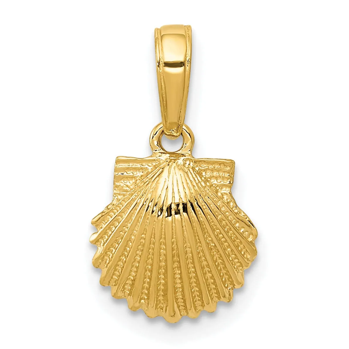 14k Yellow Gold Solid Textured Polished Finish Scallop Sea Shell Charm Pendant
