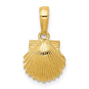 14k Yellow Gold Solid Textured Polished Finish Scallop Sea Shell Charm Pendant