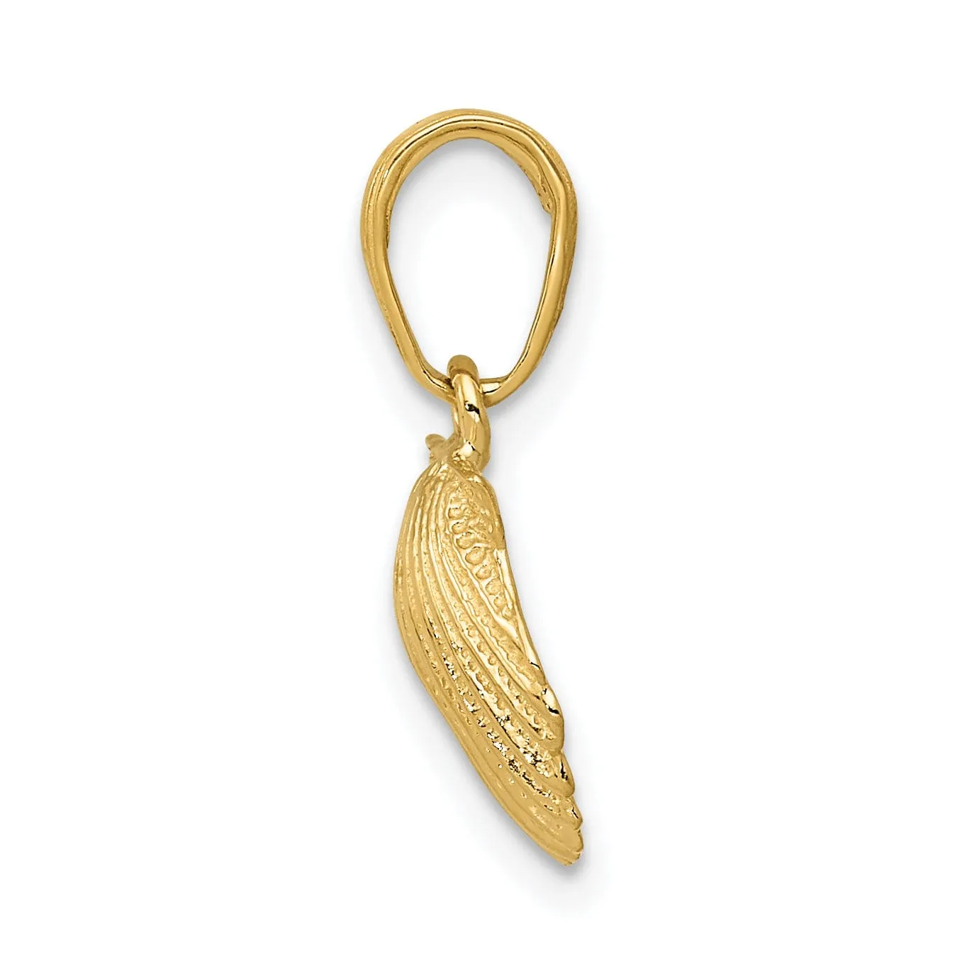 14k Yellow Gold Solid Textured Polished Finish Scallop Sea Shell Charm Pendant