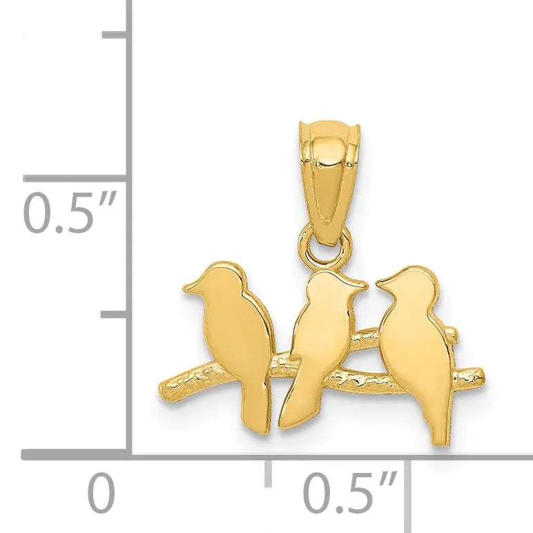 14k Yellow Gold Three Birds on a Branch Pendant