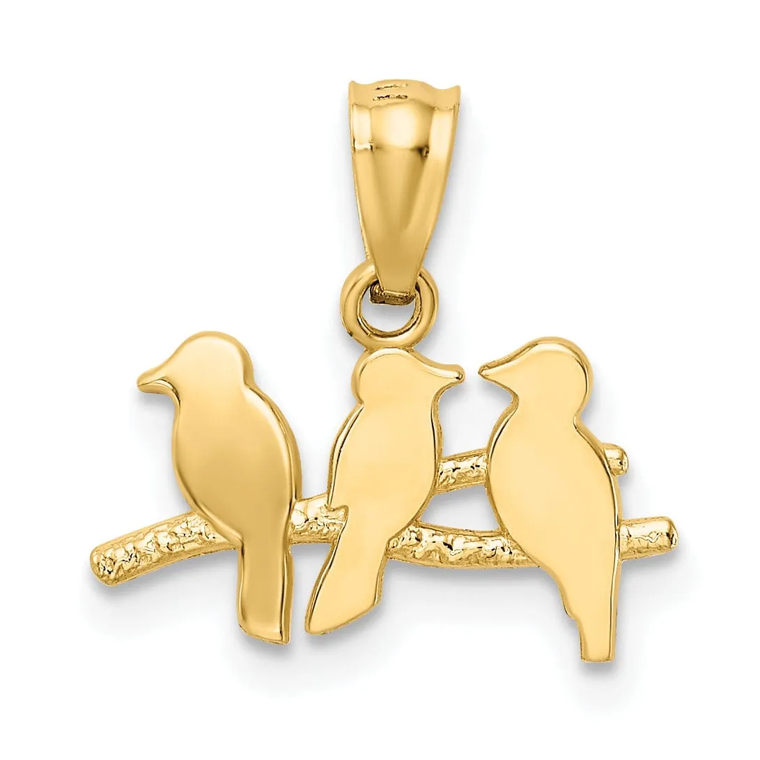 14k Yellow Gold Three Birds on a Branch Pendant