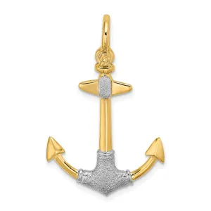 14K Yellow Gold White Rhodium Polished 3-D Textured Anchor Shackle Bail Charm