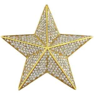 14K Yellow Solid Gold Mens Diamond Star Pendant 3.96 Ctw