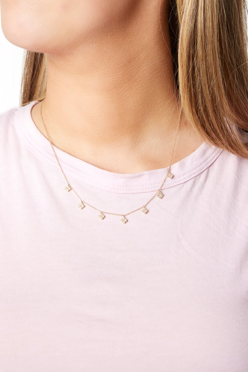 14KY Dangling Diamond Flower Necklace