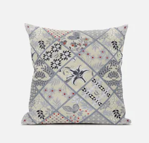16” Cream Gray Patch Suede Zippered Throw Pillow