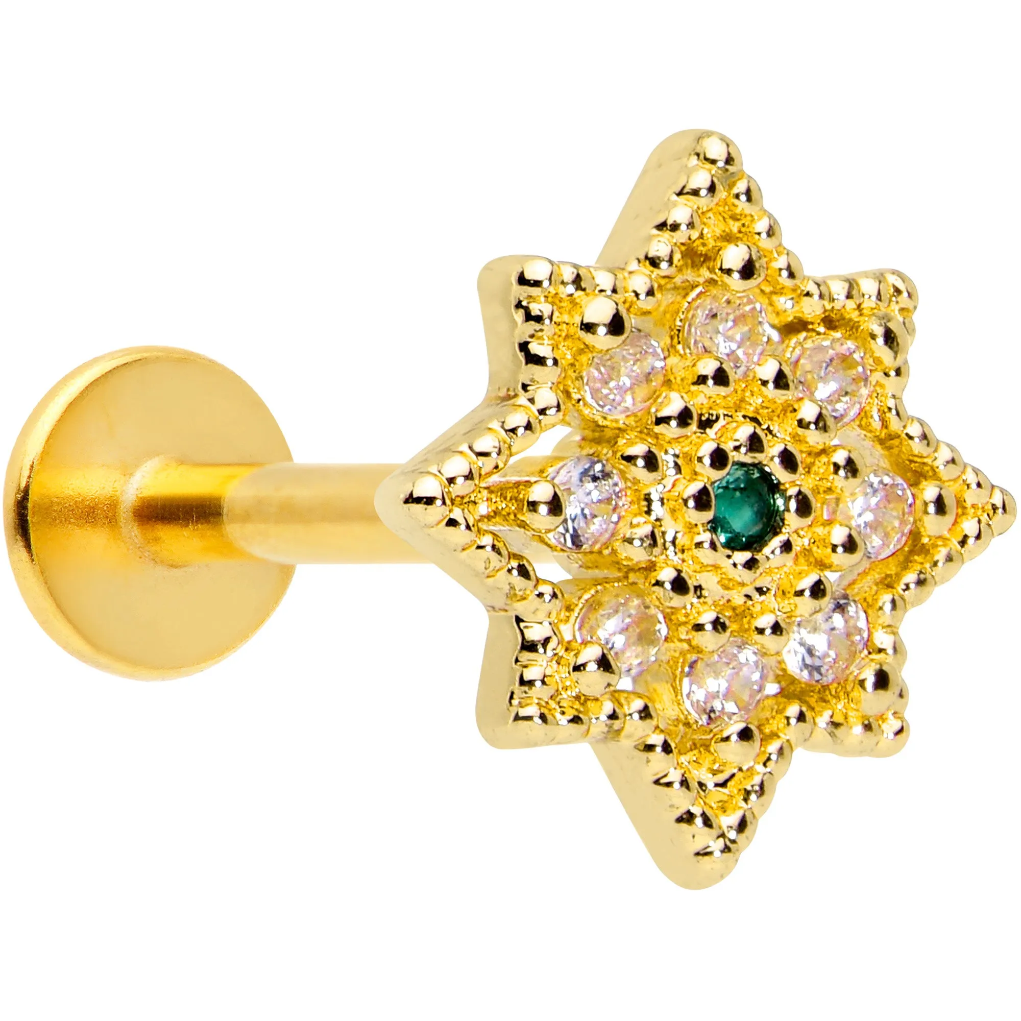 16 Gauge 1/4 Green Gem Gold Tone Evening Star Labret Monroe Tragus