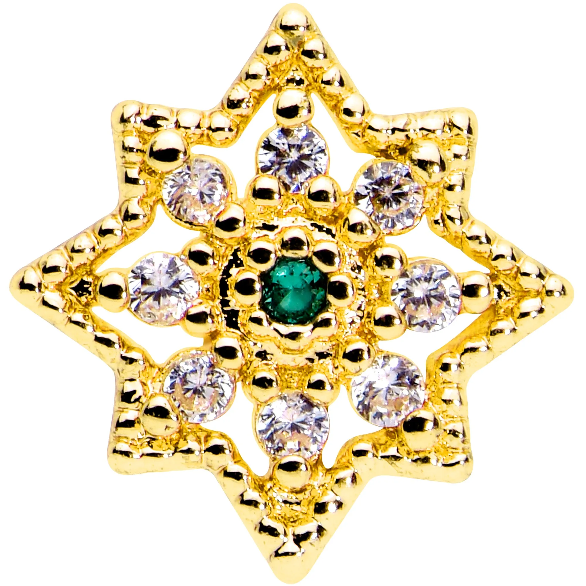 16 Gauge 1/4 Green Gem Gold Tone Evening Star Labret Monroe Tragus