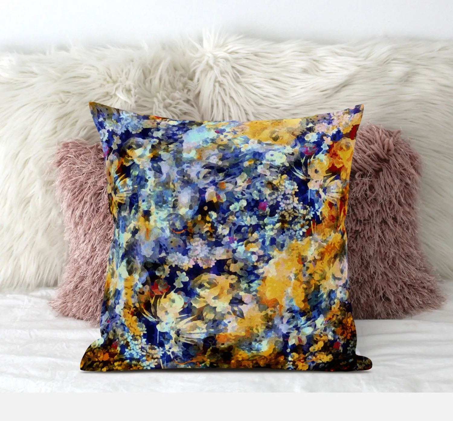 16" Orange Indigo Springtime Suede Throw Pillow