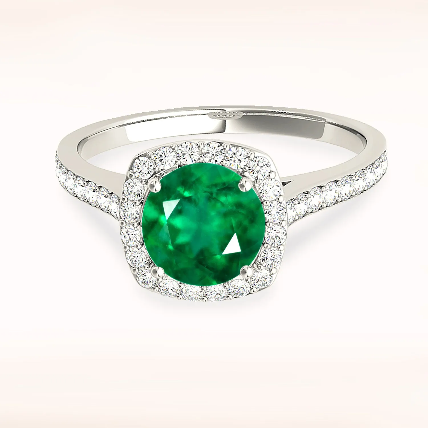 1.70 ct. Genuine Emerald Ring With Halo and Delicate Diamond Band