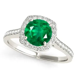 1.70 ct. Genuine Emerald Ring With Halo and Delicate Diamond Band